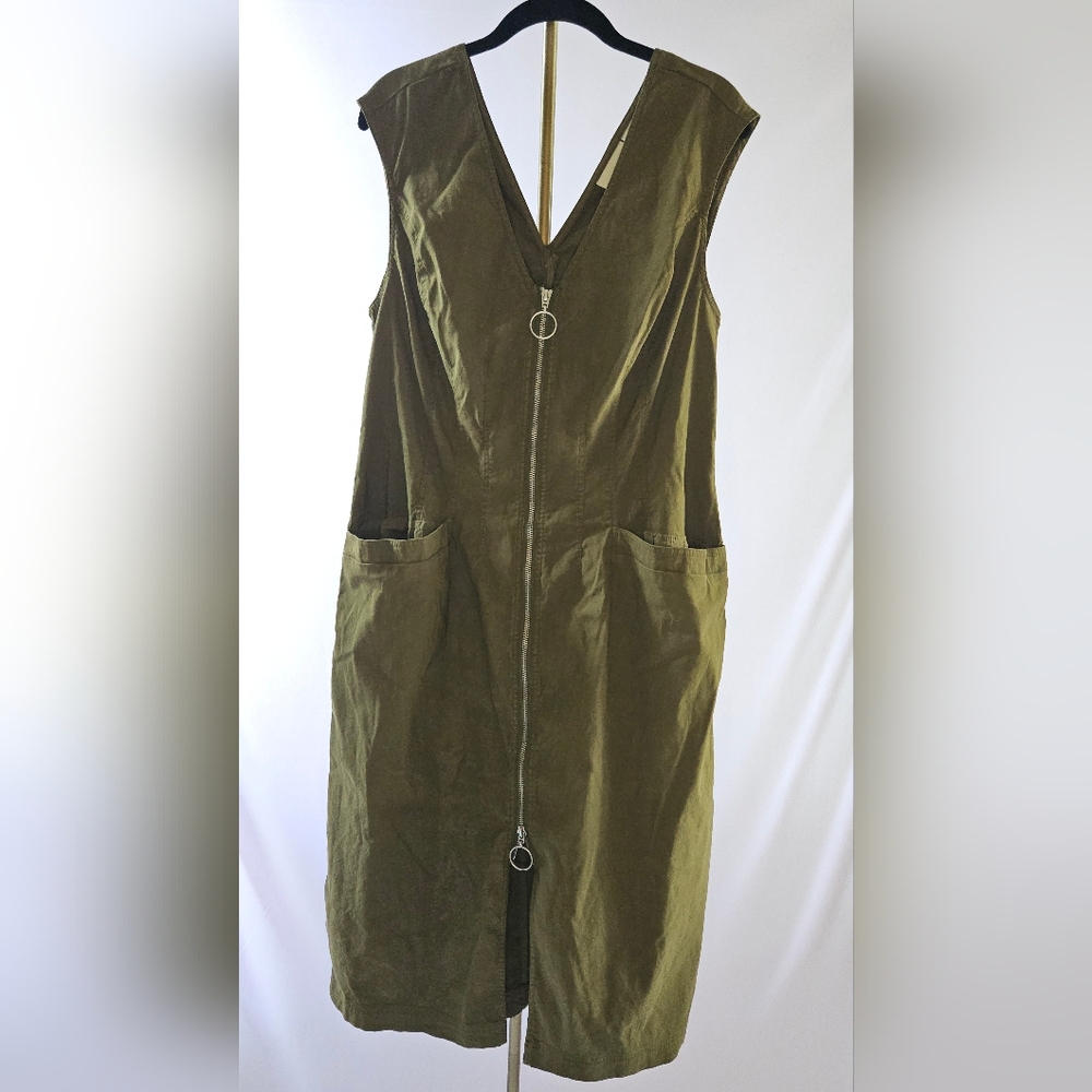 Maeve by Anthropologie Olive Green Zip Front Utility Midi Pencil Dress - 16W